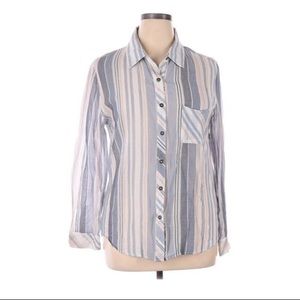 Anthropologie Striped Button Down Shirt - Blue and Cream